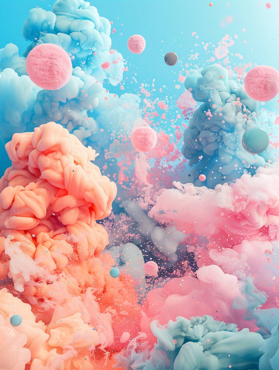 A colorful, playful attire background with street arts elements. The background is light blue with pink clouds, creating an atmosphere of street art.