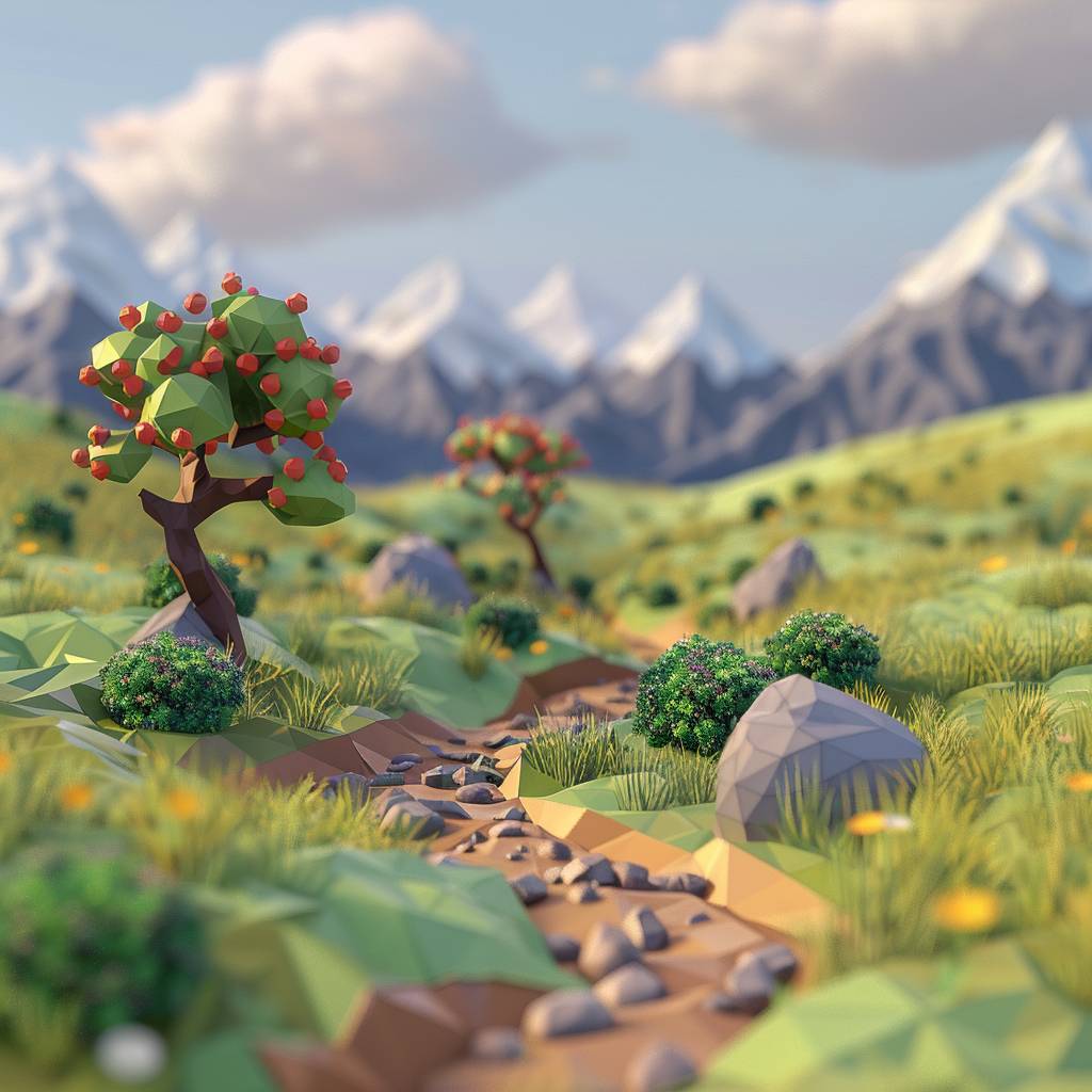 Low poly foreground, high poly background