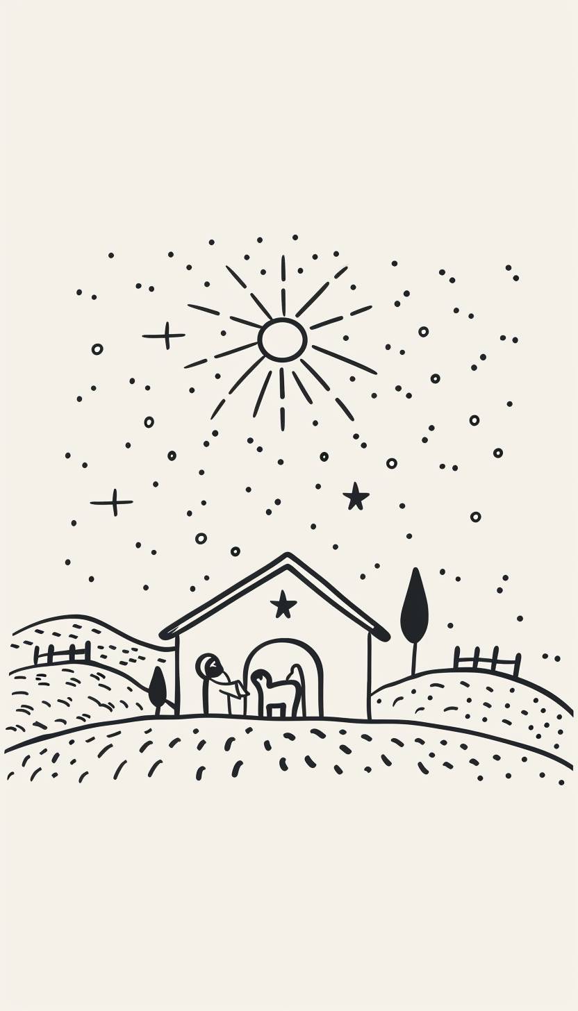 Minimal book cover illustration of abstract line art of a star and nativity scene