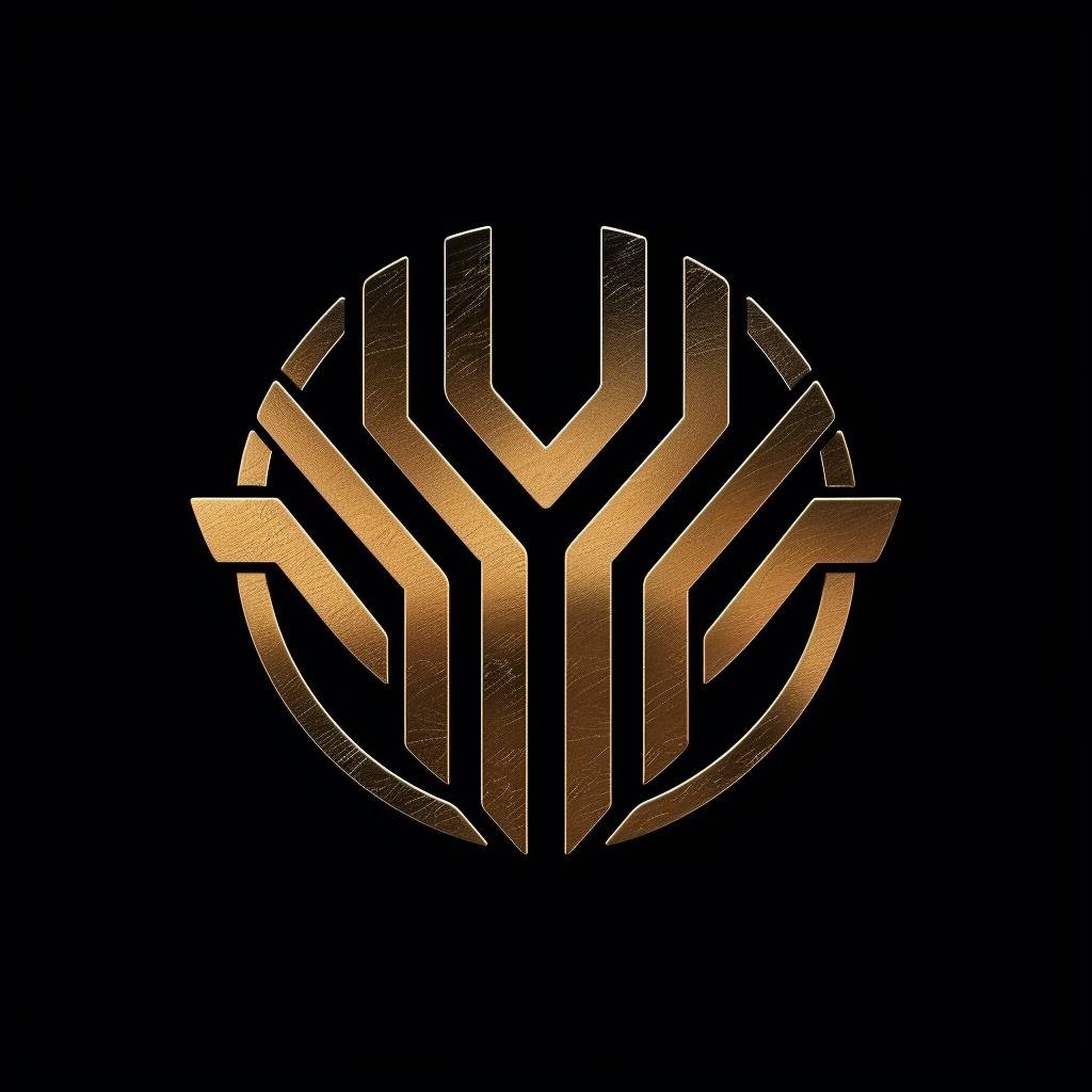 black and gold metallic logo for futuristic police agency, science fiction