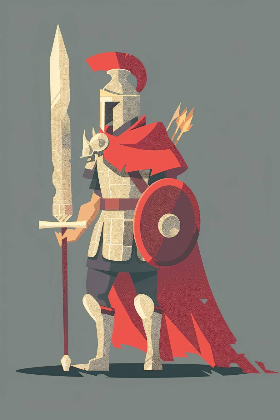 In the style of Oliver Jeffers, warrior character, full body, flat color illustration