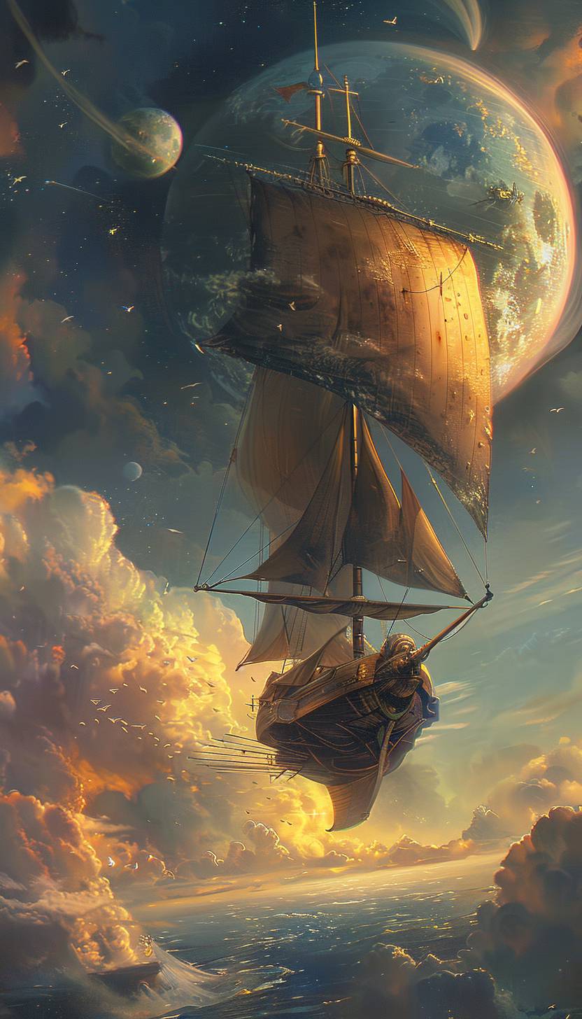 In the style of Alex Alemany, a Spacefarer embarking on voyages to uncharted realms --ar 4:7 --v 6.0