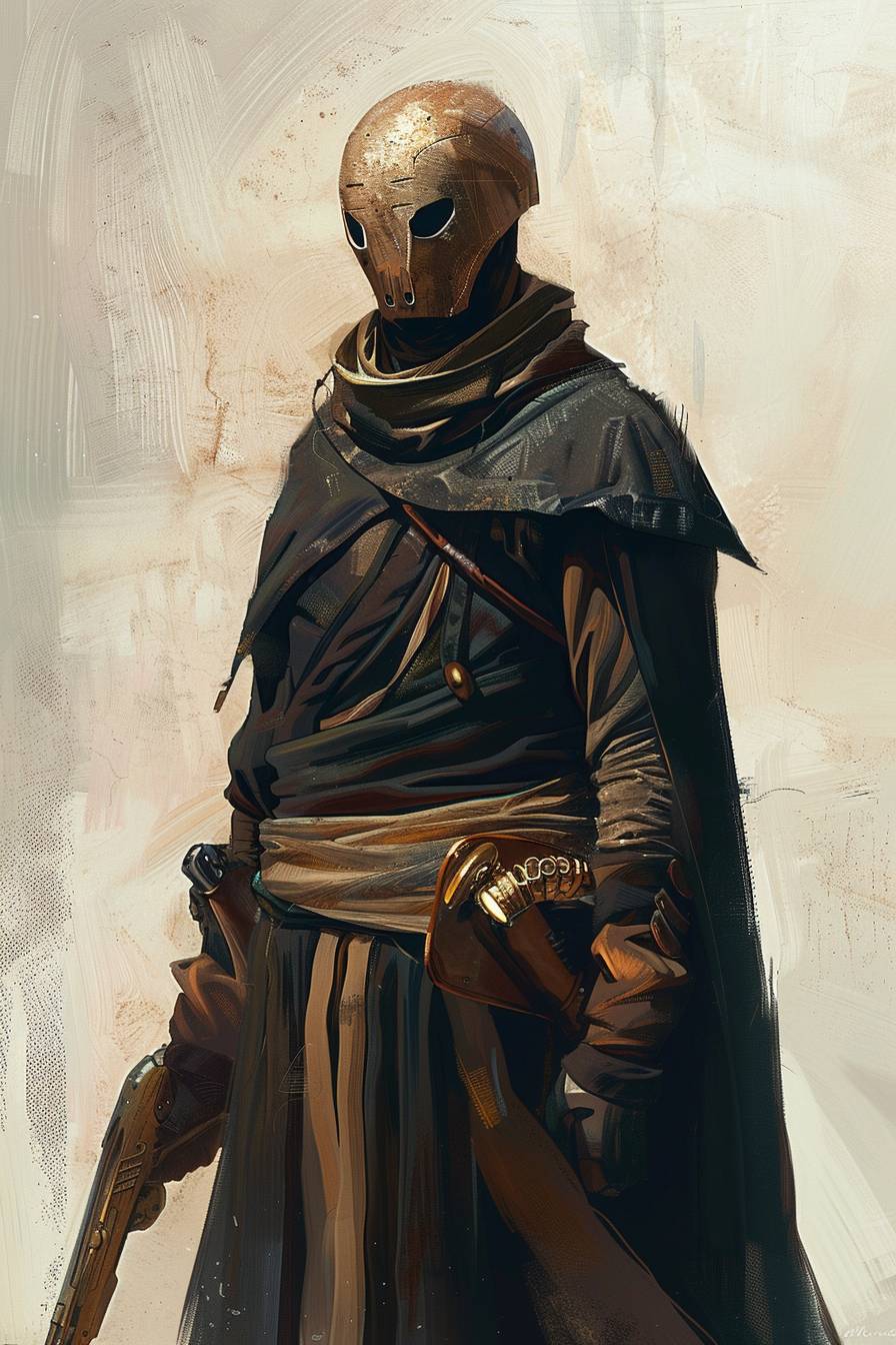 In the style of Ralph McQuarrie, character concept design, half body