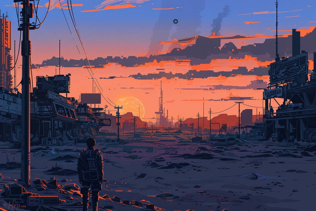 Wasteland, sci-fi art, in style of Laurie Greasley