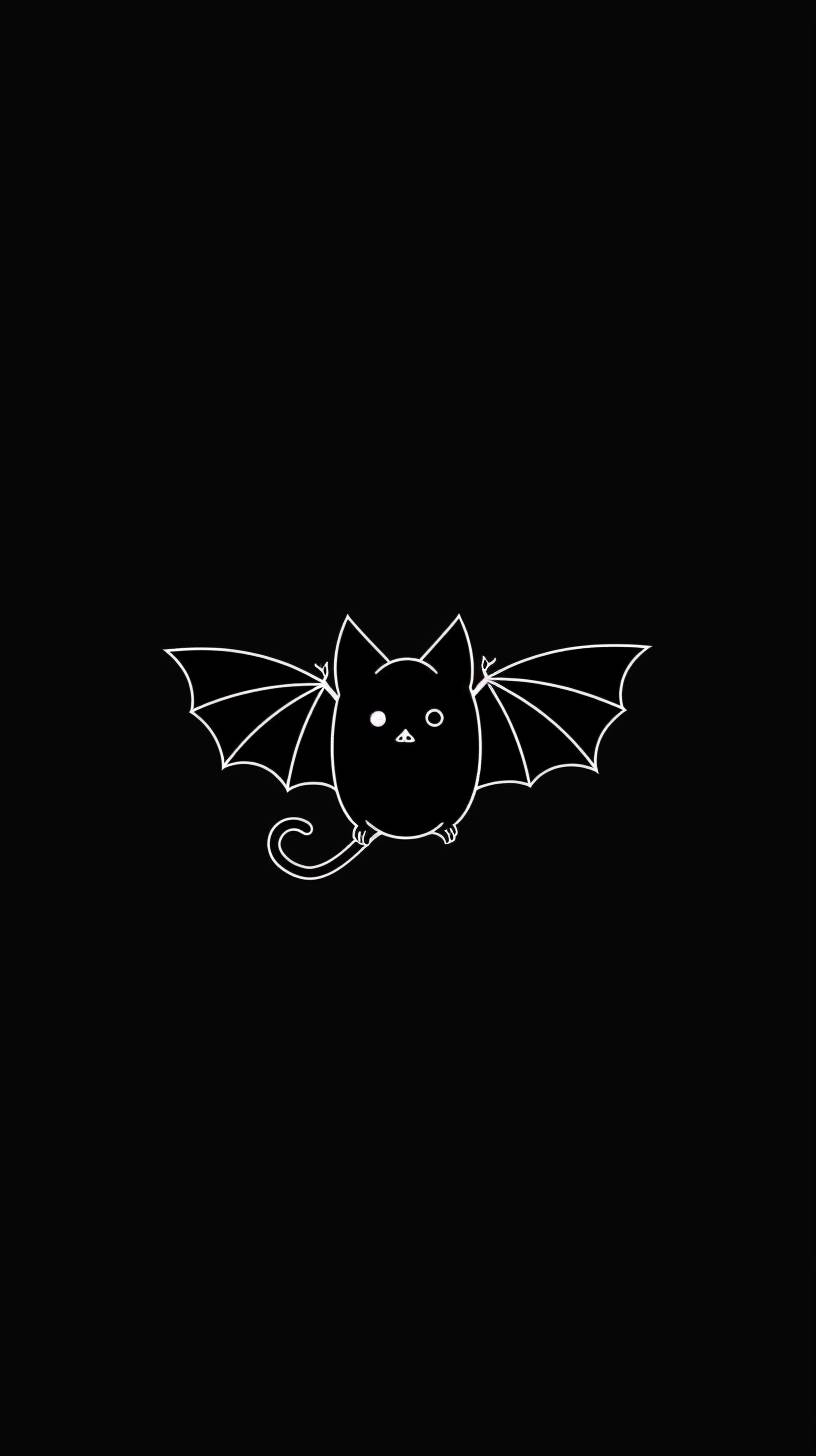 A minimal wallpaper for OLED screen, featuring a cute bat with minimal design, black background, white lines