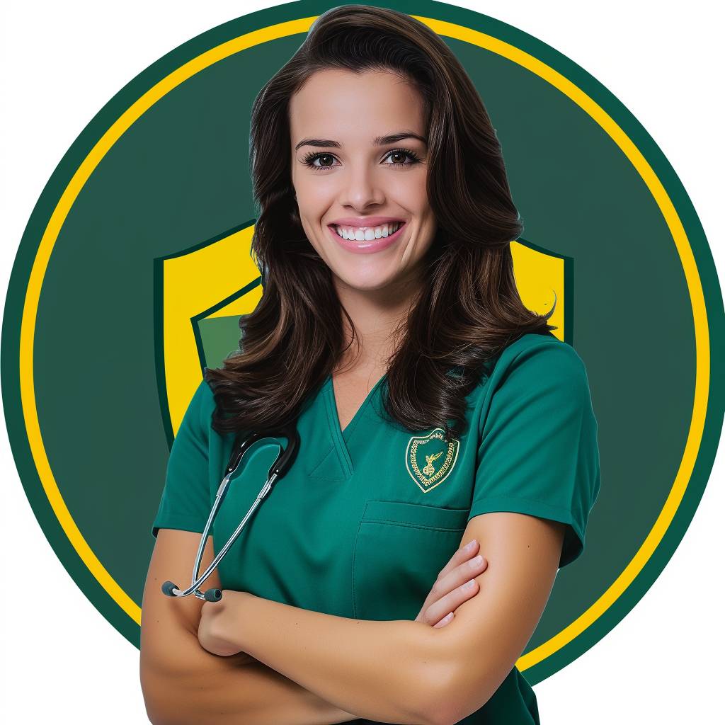 Create a photorealistic logo that prominently features the name ‘Juliana Paiva’. The logo should incorporate the symbol of nursing in Brazil, representing the nursing field, and a shield, symbolizing ‘Quality and Patient Safety’.