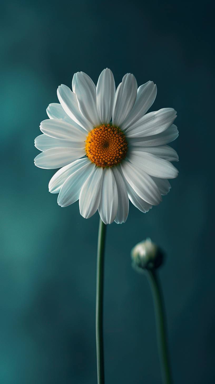A small daisy, phone wallpaper, clean background, solid color background, HD quality, realistic details, HD photography pictures