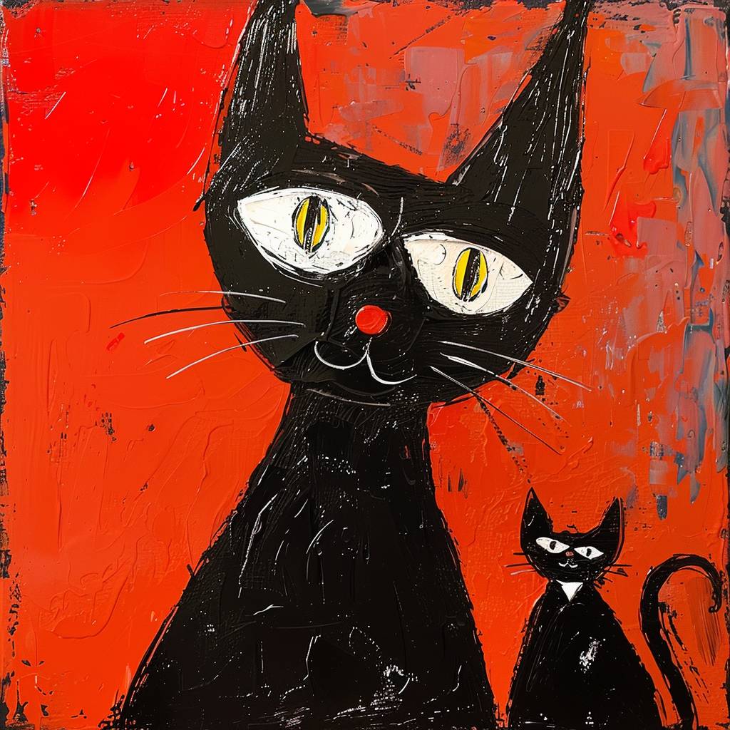 Feline animal painting in the style of Hergé