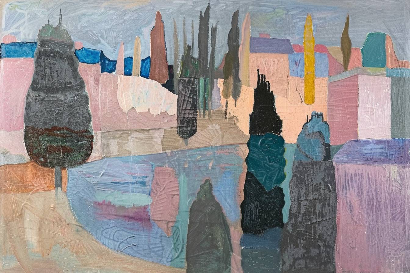 In style of Milton Avery, city landscape