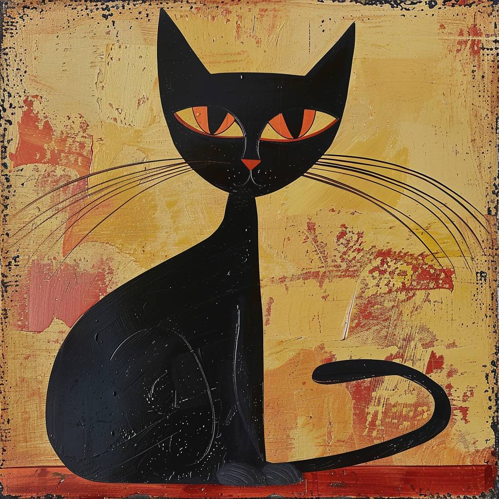 Feline animal painting in the style of Marjane Satrapi