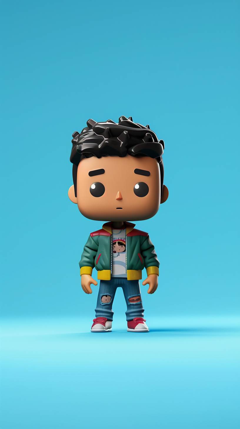 Funko of a gen z, plain blue background colour, iphone wallpaper