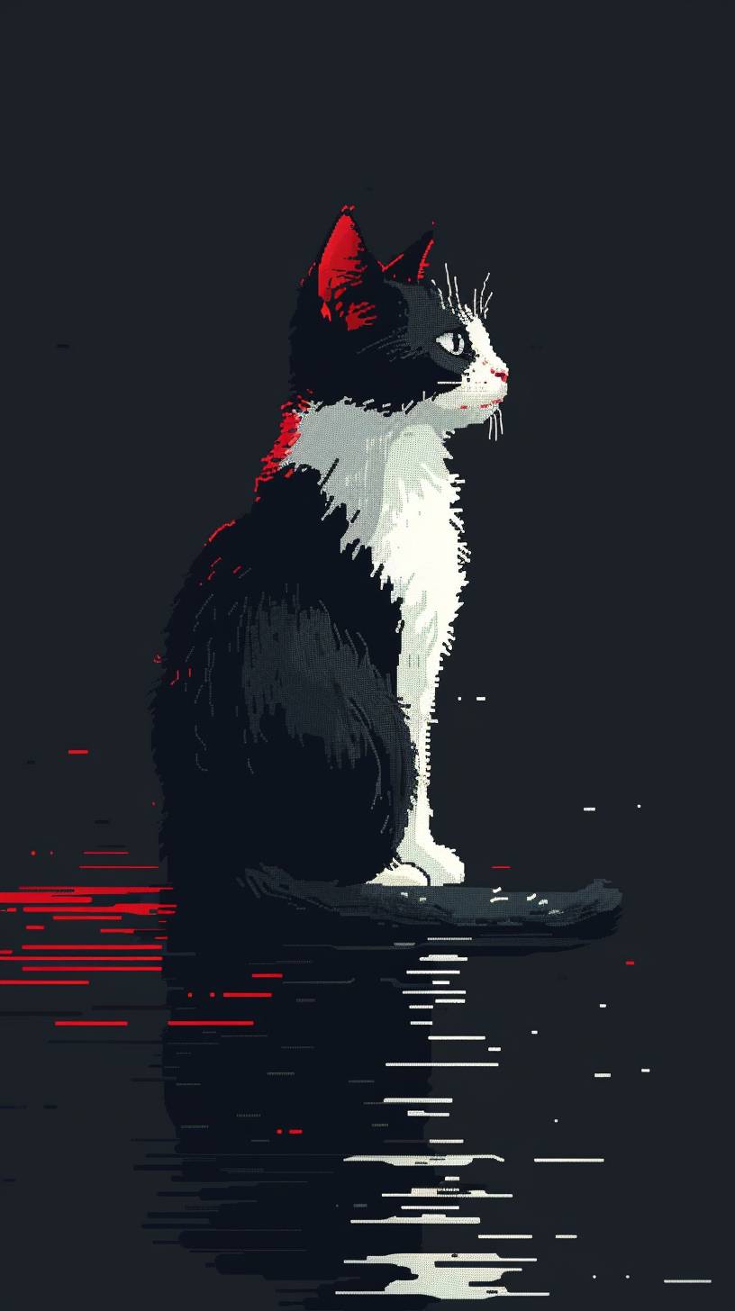 シンプルで基本的でミニマル、クリーンでピクセルアートの猫