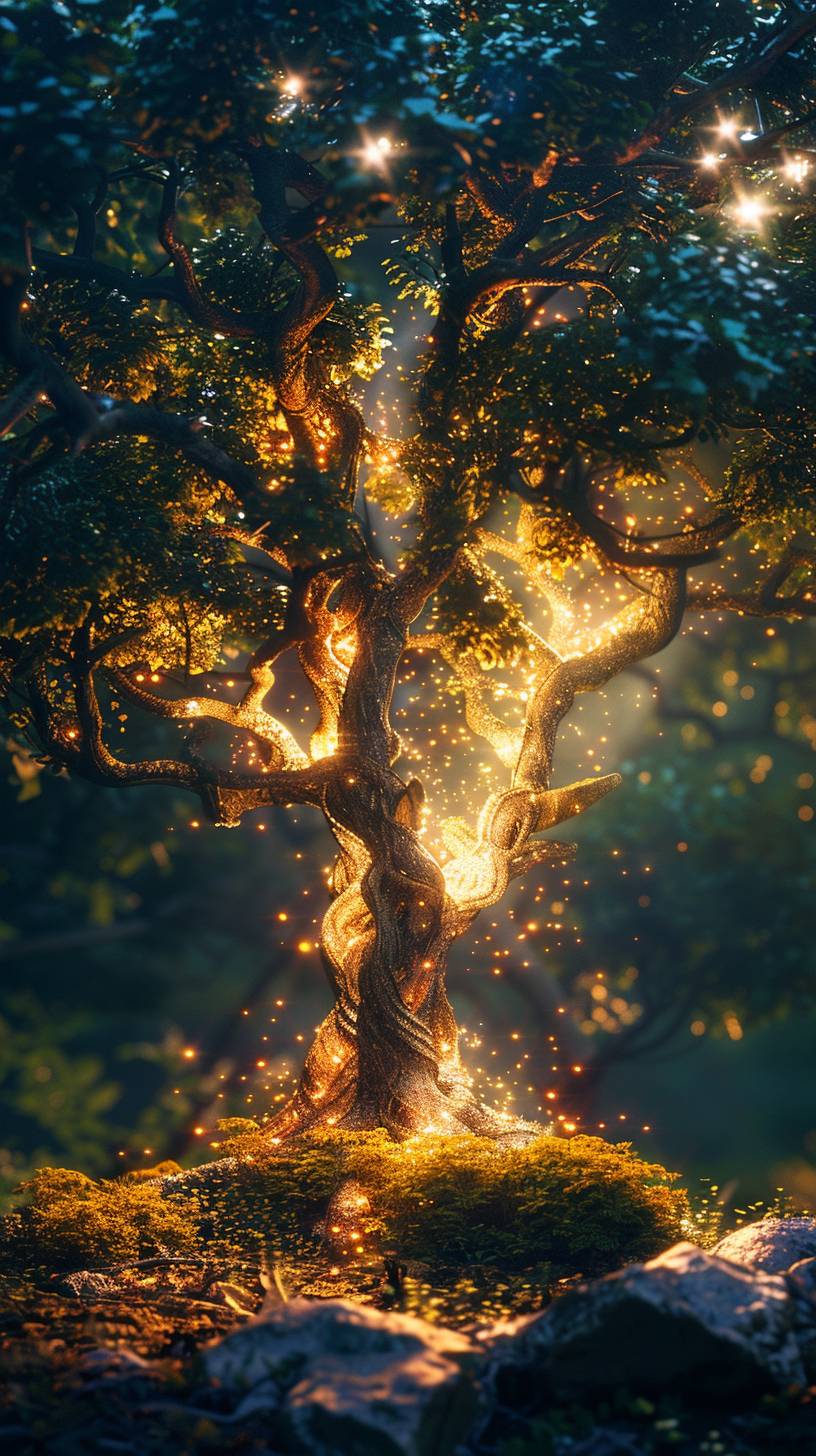 Tree of life, luminescence, vibrant, radiant lighting, cinematic lighting, ambient background, dramatic lighting, beautiful, ethereal, elegant, award winning, ultra realistic, high detail, ultra HD, high resolution, 1080p, 8k, HDR, DTM