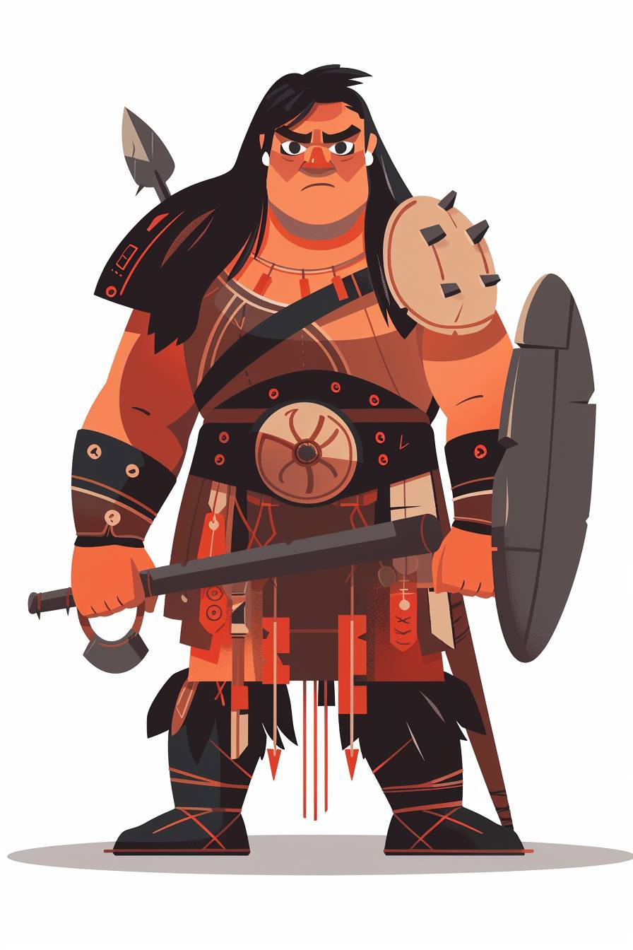In style of Sarah Andersen, warrior character, full body, flat color illustration
