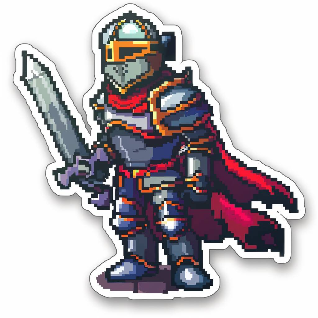 Sticker depicting pixelated knight