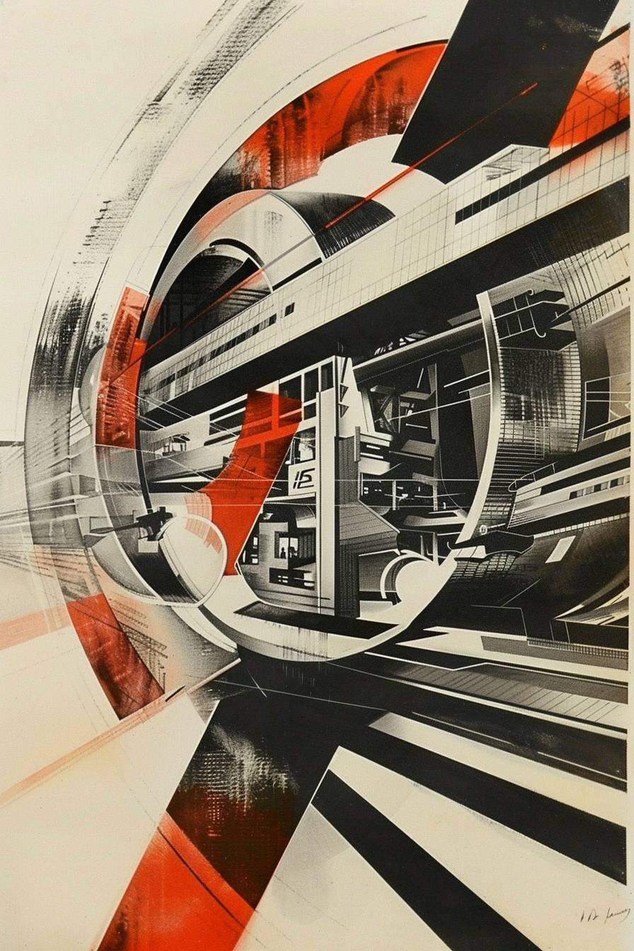 In style of El Lissitzky, Mechanical marvels of a futuristic metropolis --ar 2:3 --v 6.0