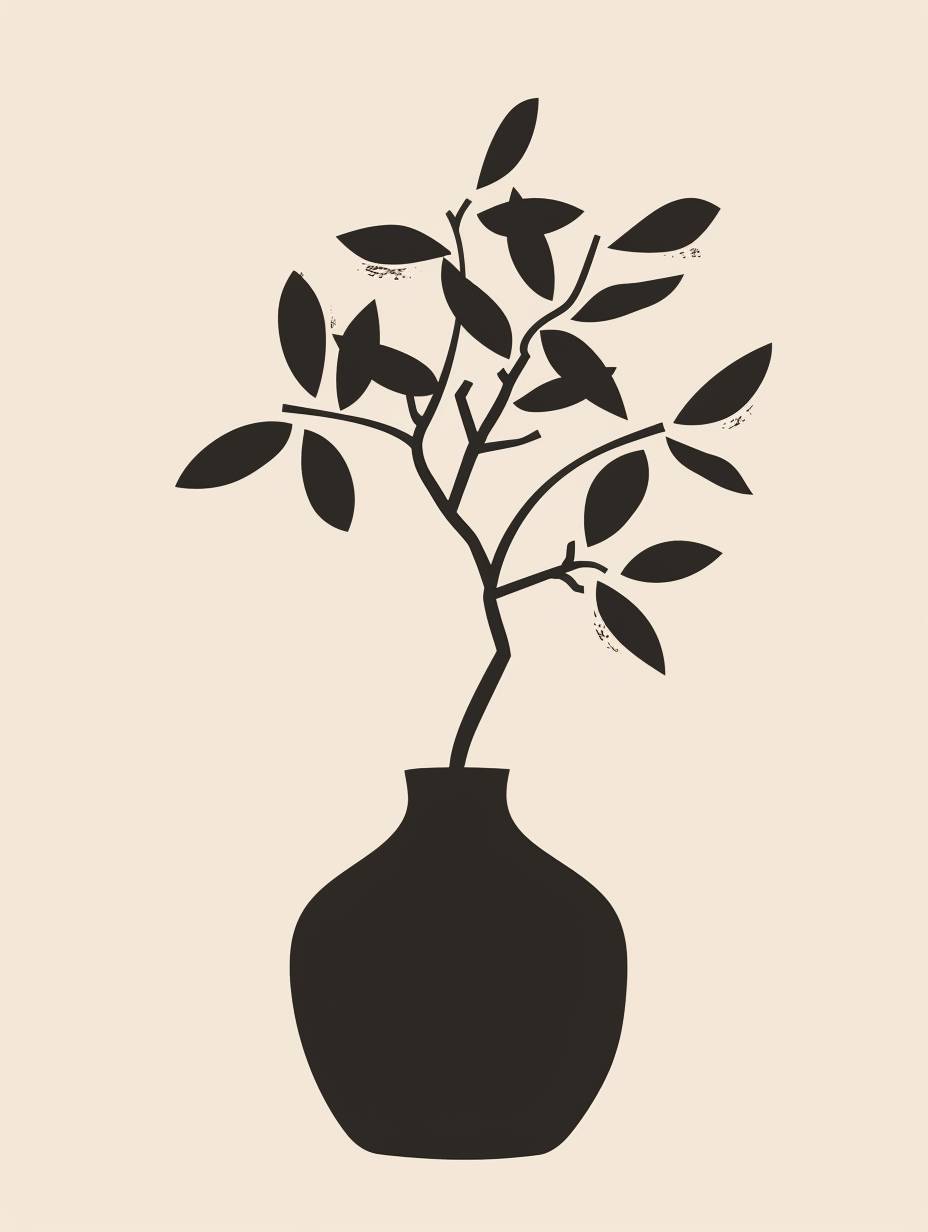 A minimalistic logo of a young bonsai tree in a vase, vector, monochrome
