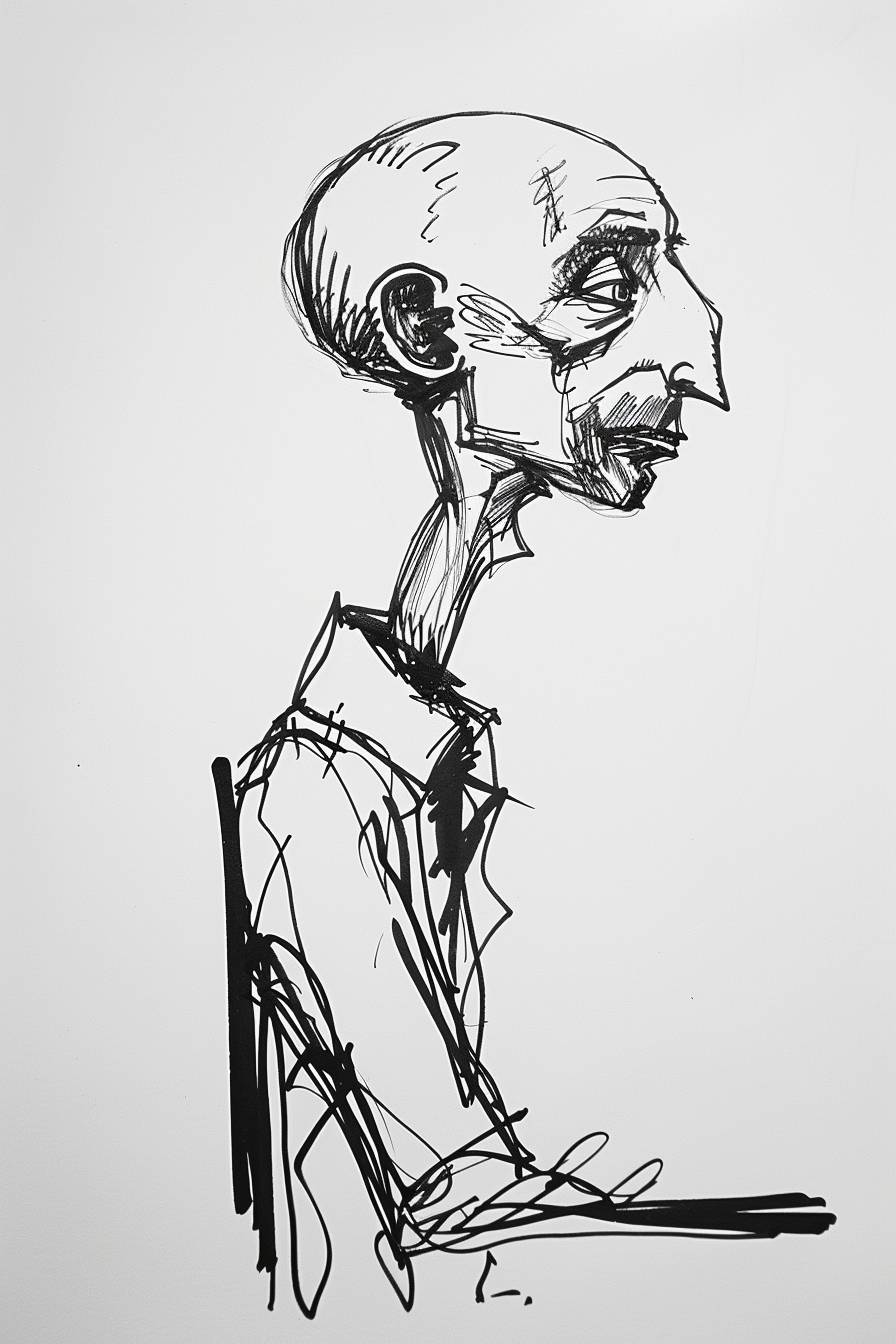 In the style of Charles Camoin, character, ink art, side view