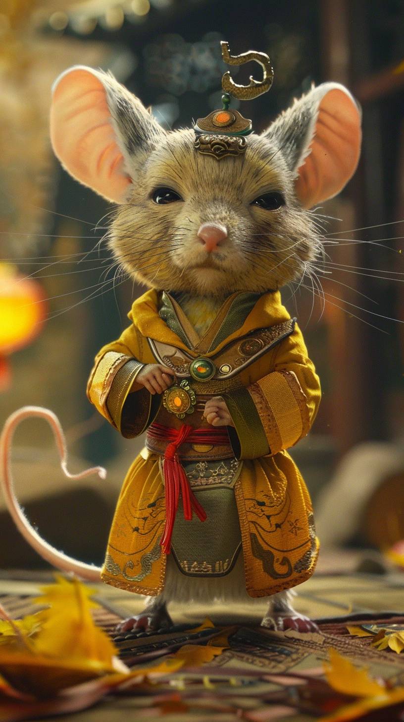 The handsome mouse wears a Tang suit and worships Buddha devoutly.