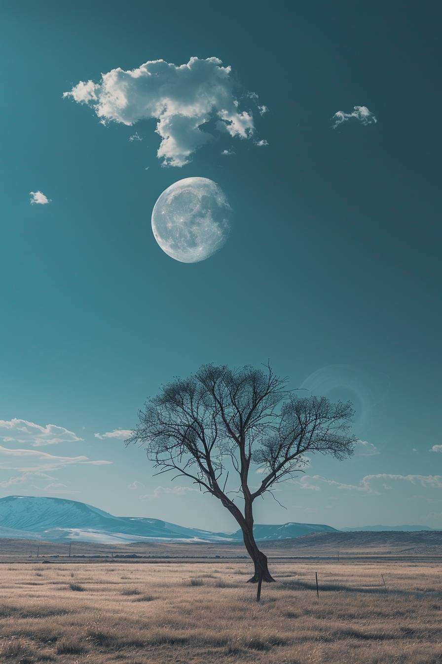 In the style of John Batho, a lunar eclipse casting shadows across the land