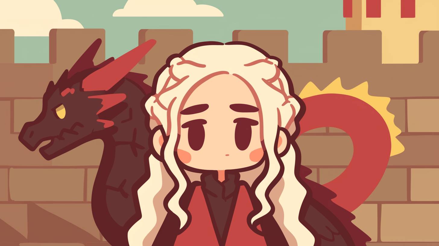 A simple drawing of Daenerys Targaryen, in the style of Allie Brosh with simple lines, flat colors and a stick figure, minimalistic, simple background