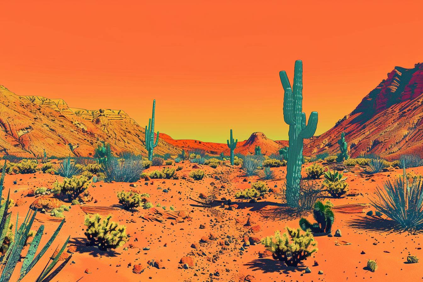 Wasteland, sci-fi art, in the style of David Hockney --ar 3:2  --v 6.0