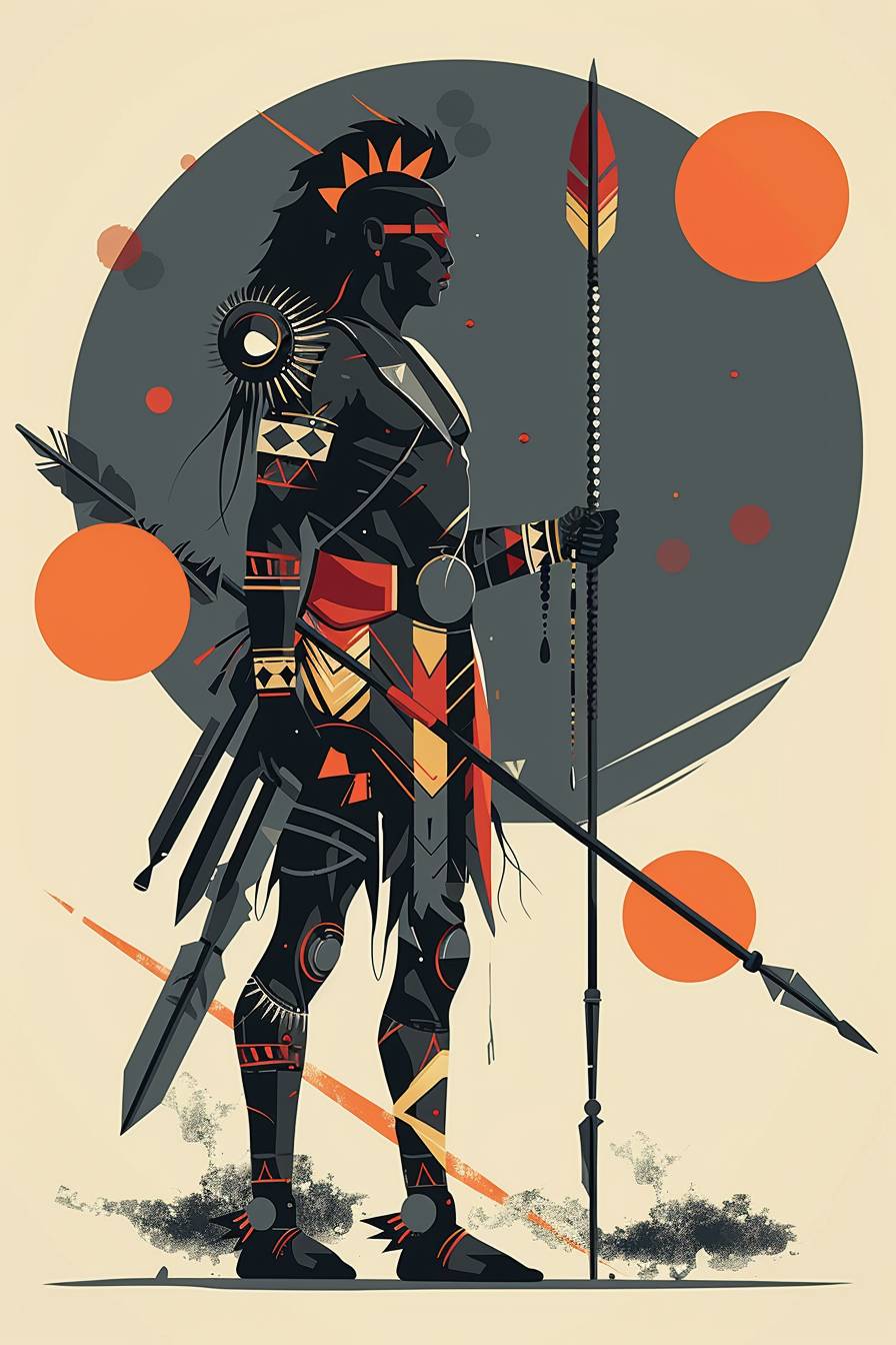 In the style of Ingrid Baars, warrior character, full body, flat color illustration