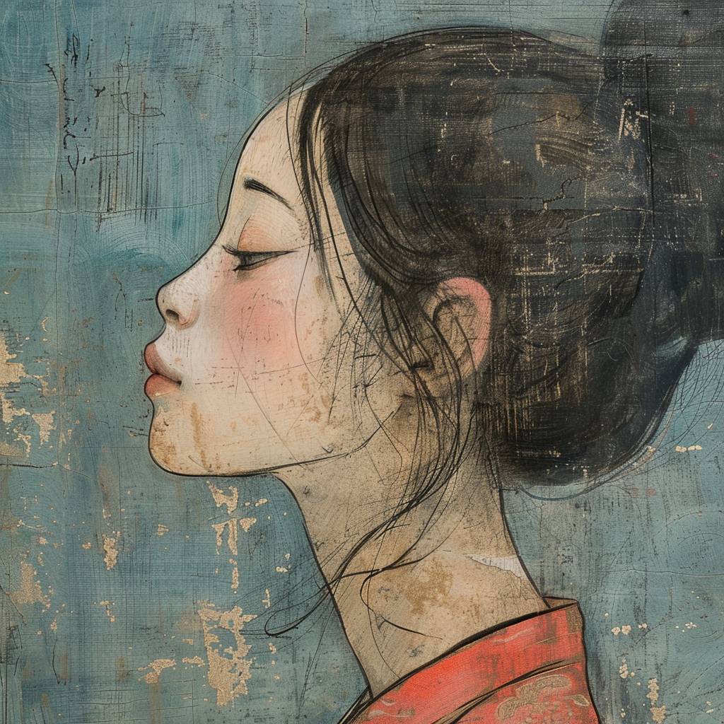 Side view, a beautiful Chinese girl's face, by SAM TOFT