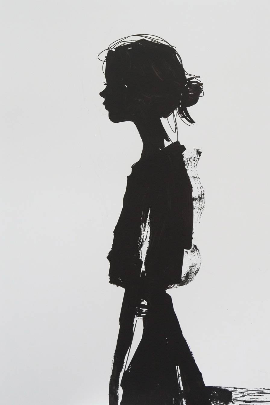 In the style of Anne Truitt, character, ink art, side view