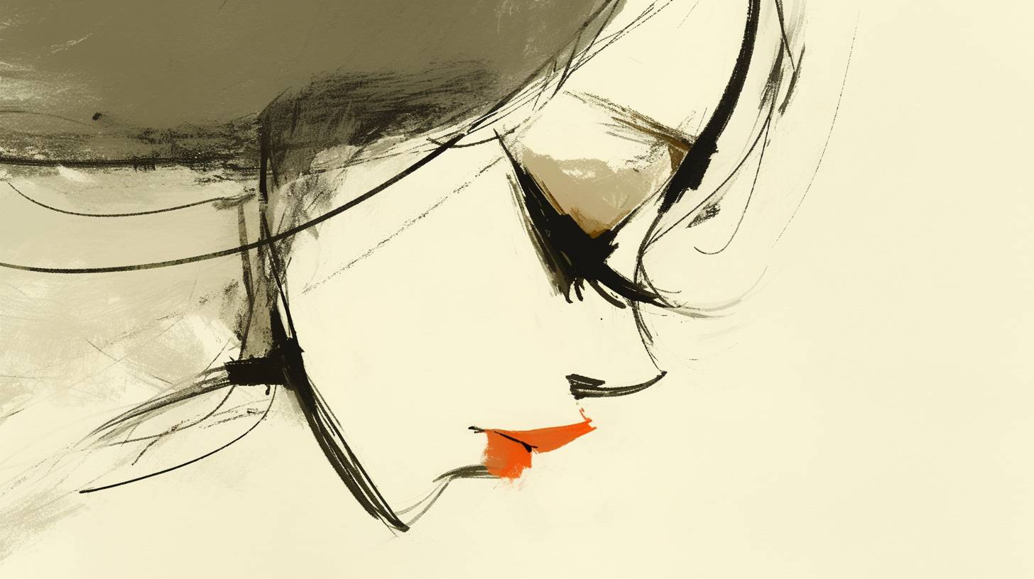 A pale vampire in side profile, her lips are dark red, slightly parted, negative space