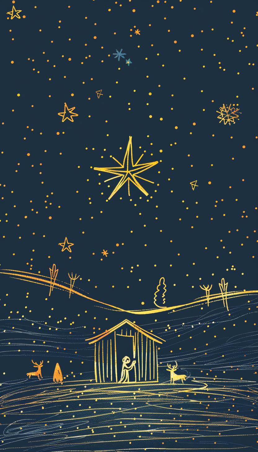 Minimal book cover illustration of abstract line art of a star and nativity scene