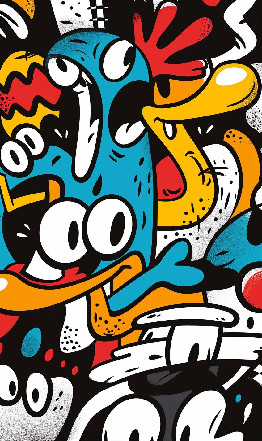 Abstract vector illustration of cartoon characters in the style of Keith Haring