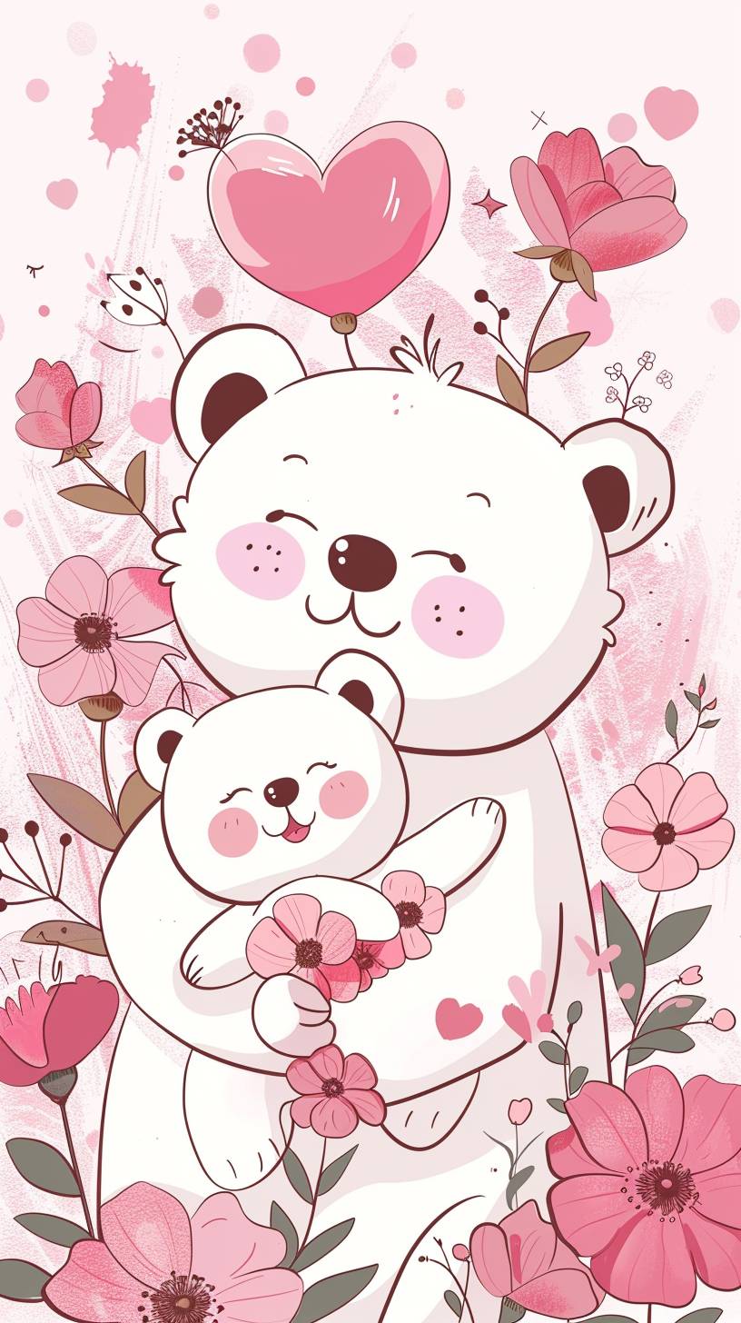 Create a cute kawaii image that reflects this sentence 'Thanks for always 'bear-ing' with me, Dad!', simple and flat illustration --ar 9:16 --stylize 250  --v 6.0