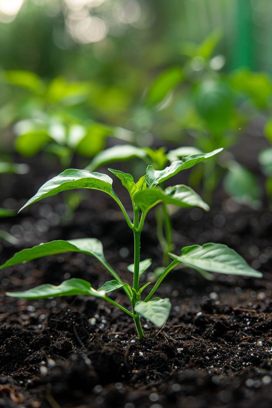 Soil for pepper plants, gardening, captured with a Canon EOS R camera --ar 2:3 --v 6.0