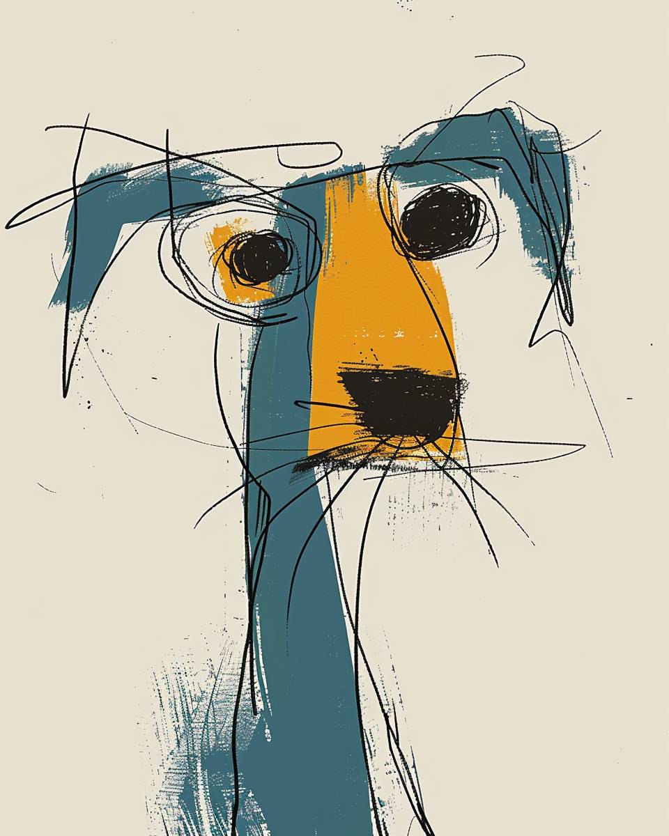 An abstract drawing of a blue dog, transparent background