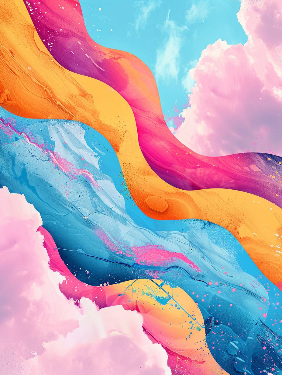 A colorful, playful attire background with street arts elements. The background is light blue with pink clouds, creating an atmosphere of street art.