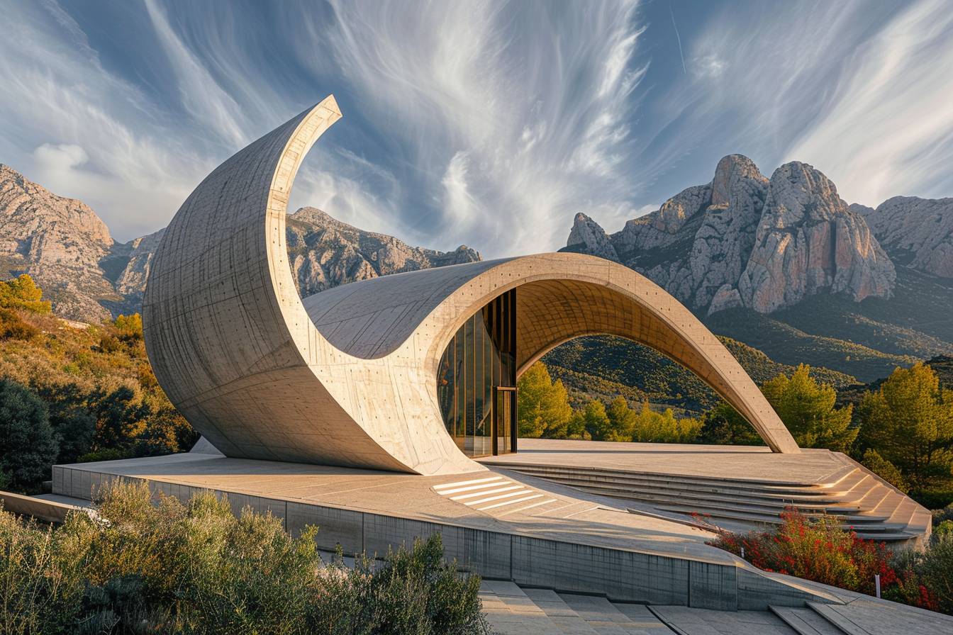 in style of Santiago Calatrava, stunning natural landscape, church