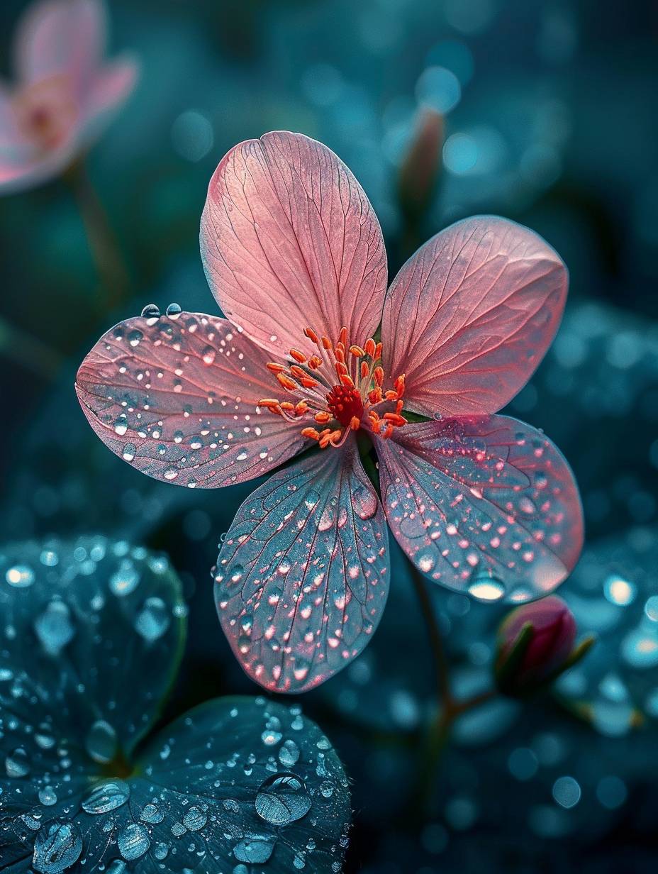 ピンク色の四つ葉クローバーの花があり、その花弁は透明で、海のように深く、露のようにクリスタルで、愛情の忠誠心と純粋さを感じることができます。