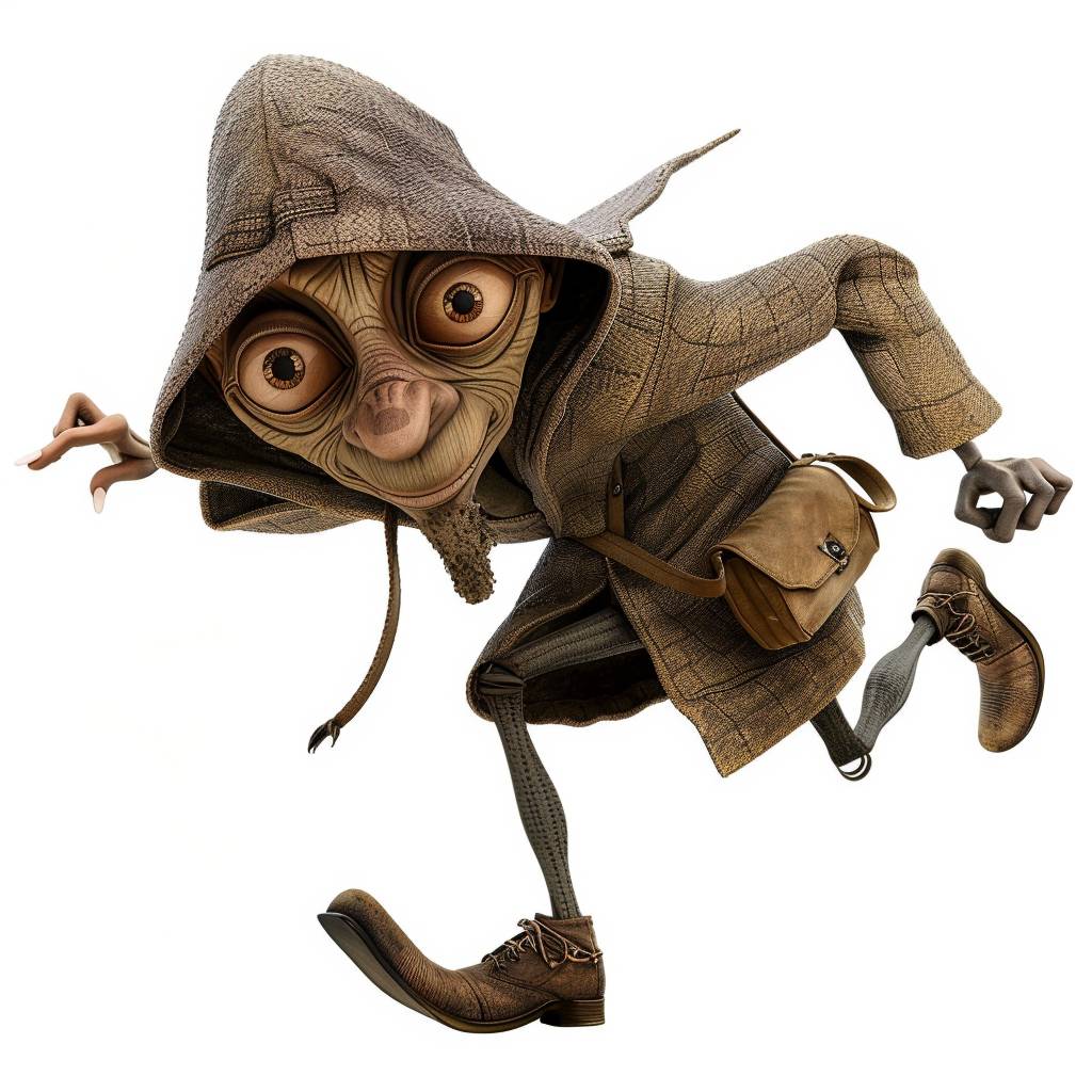Sneaky thief, whimsical, in the style of Pixar, photorealistic, high definition, intricate detail, isolated on a white background.