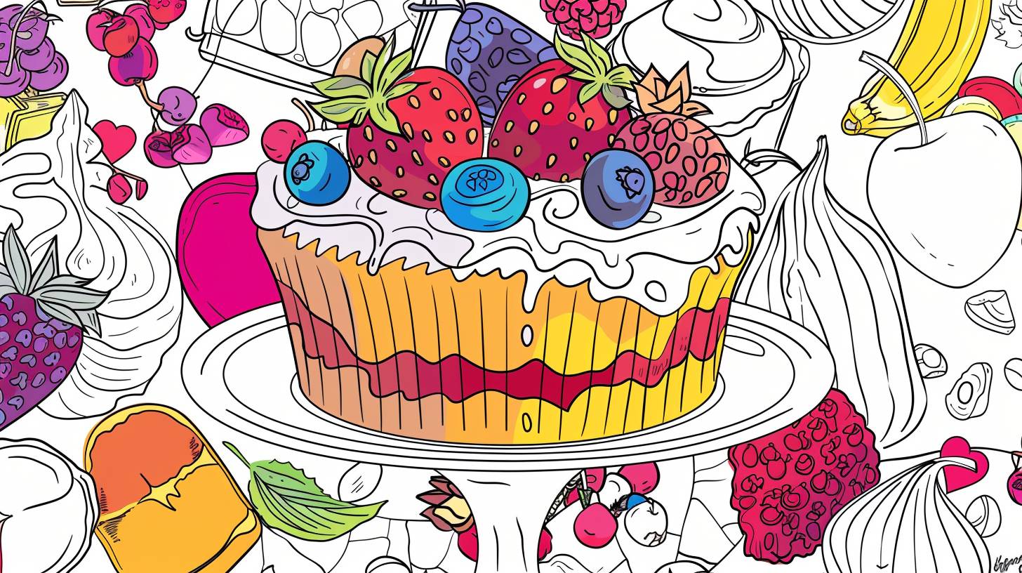 This food and snacks coloring book is suitable for adults and kids, featuring bold lines and vibrant colors that are easy to color with crisp edges and clear lines. Velvety.