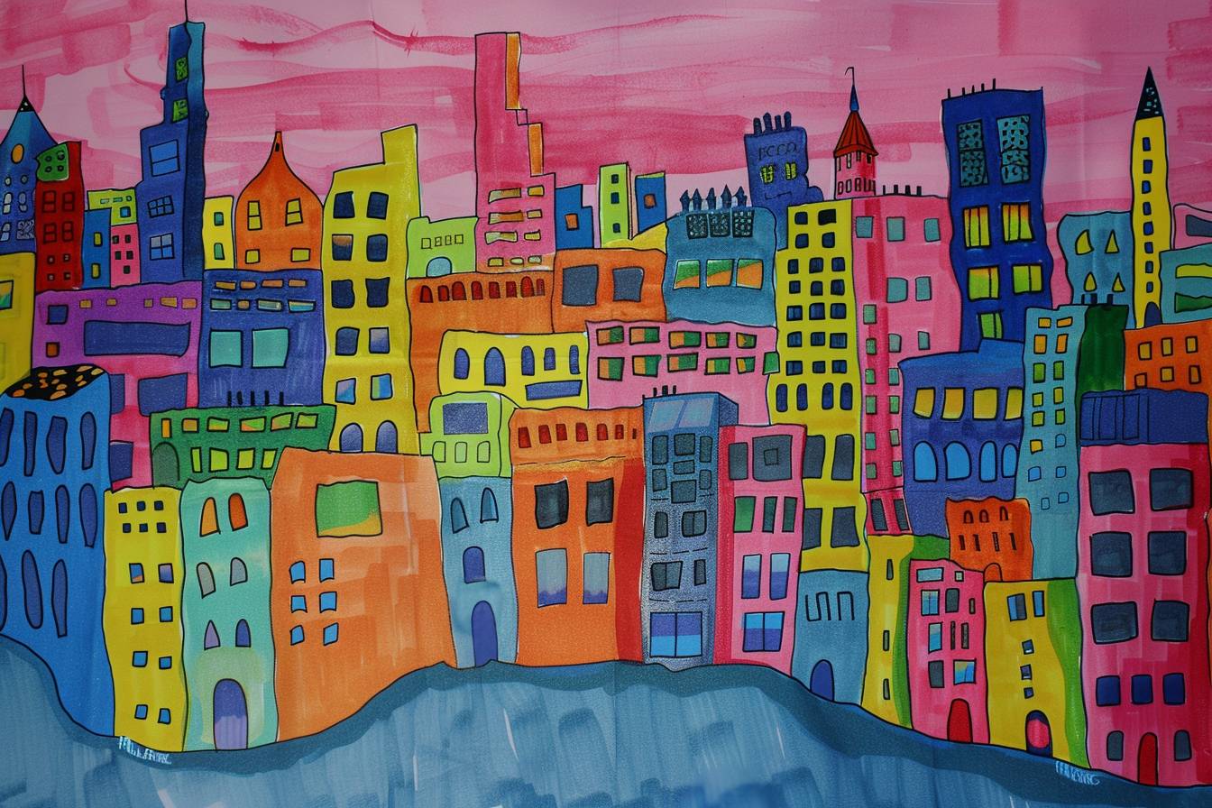 In style of Allie Brosh, city landscape