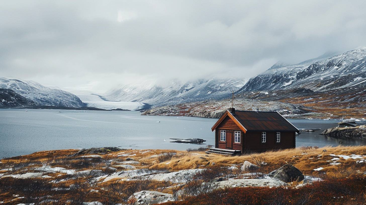 landscape photo of a hut in an arctic landscape