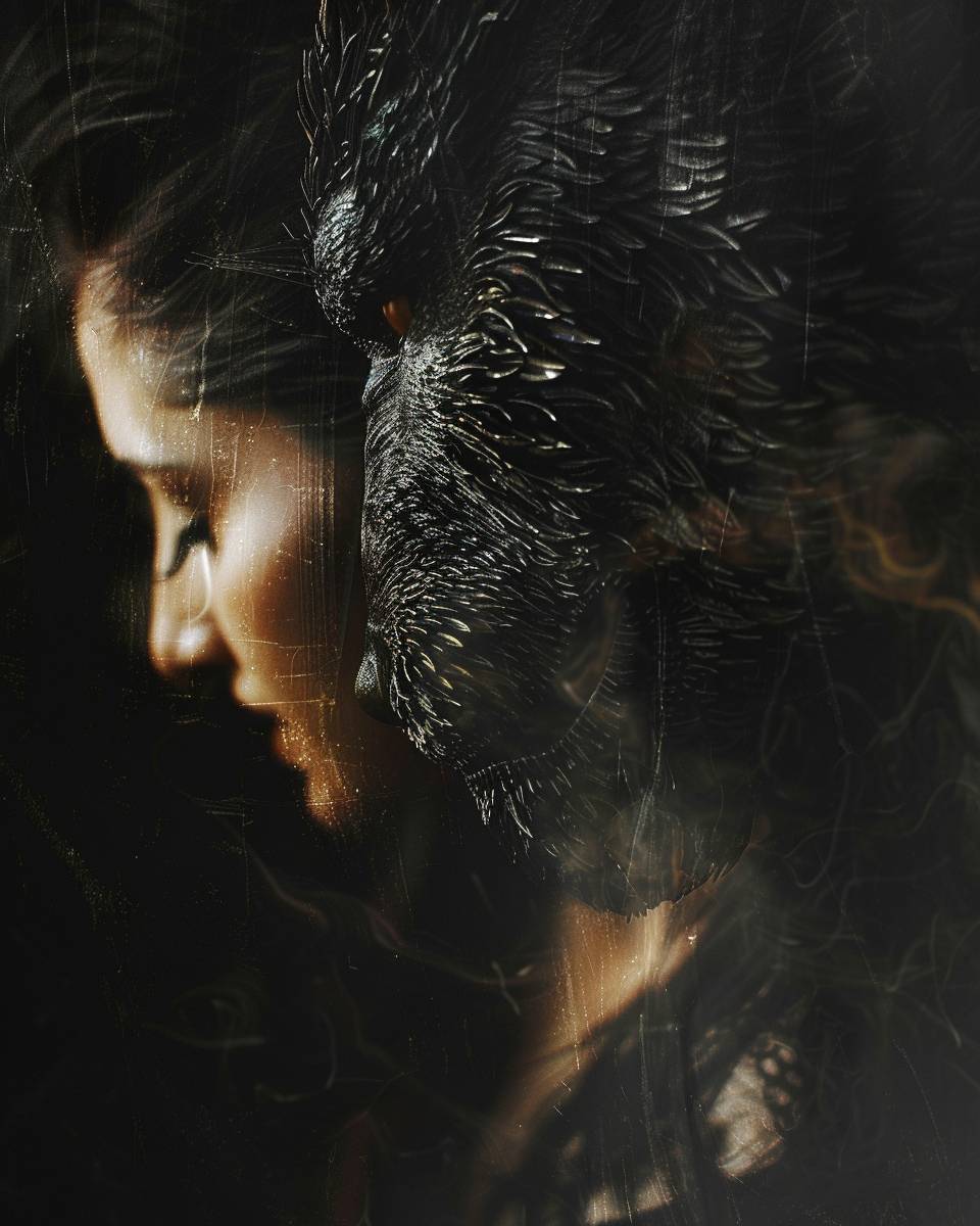 The beast inside me, dark image of woman with a beast emerging from her, poetic photography