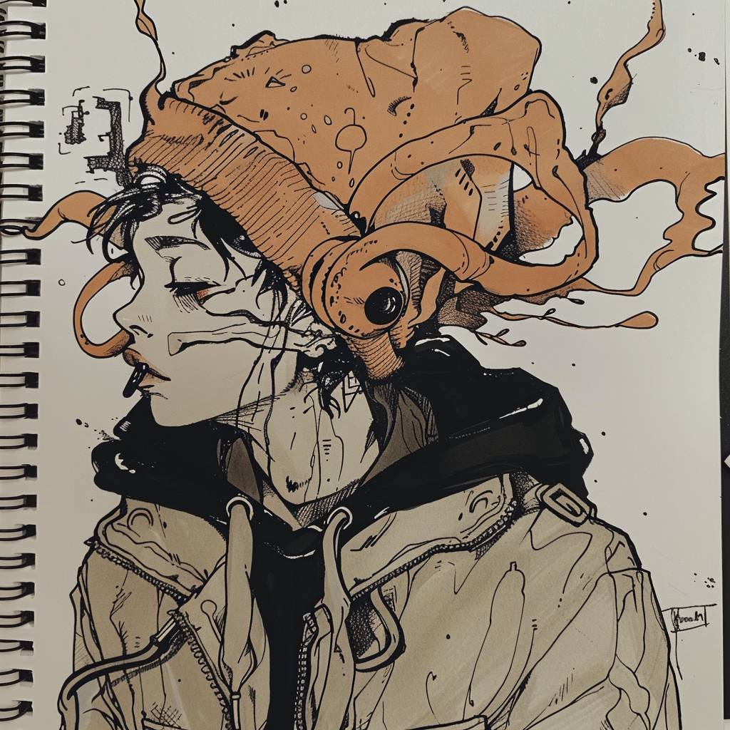 A drawing of [SUBJECT] in the style of hip hop aesthetics, threads, muted and subtle tones, slimepunk, comic art, witchcore, character studies