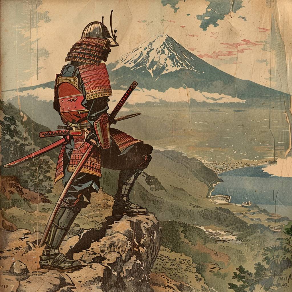 A Japanese Samurai on Mount Fuji, Vintage Comic