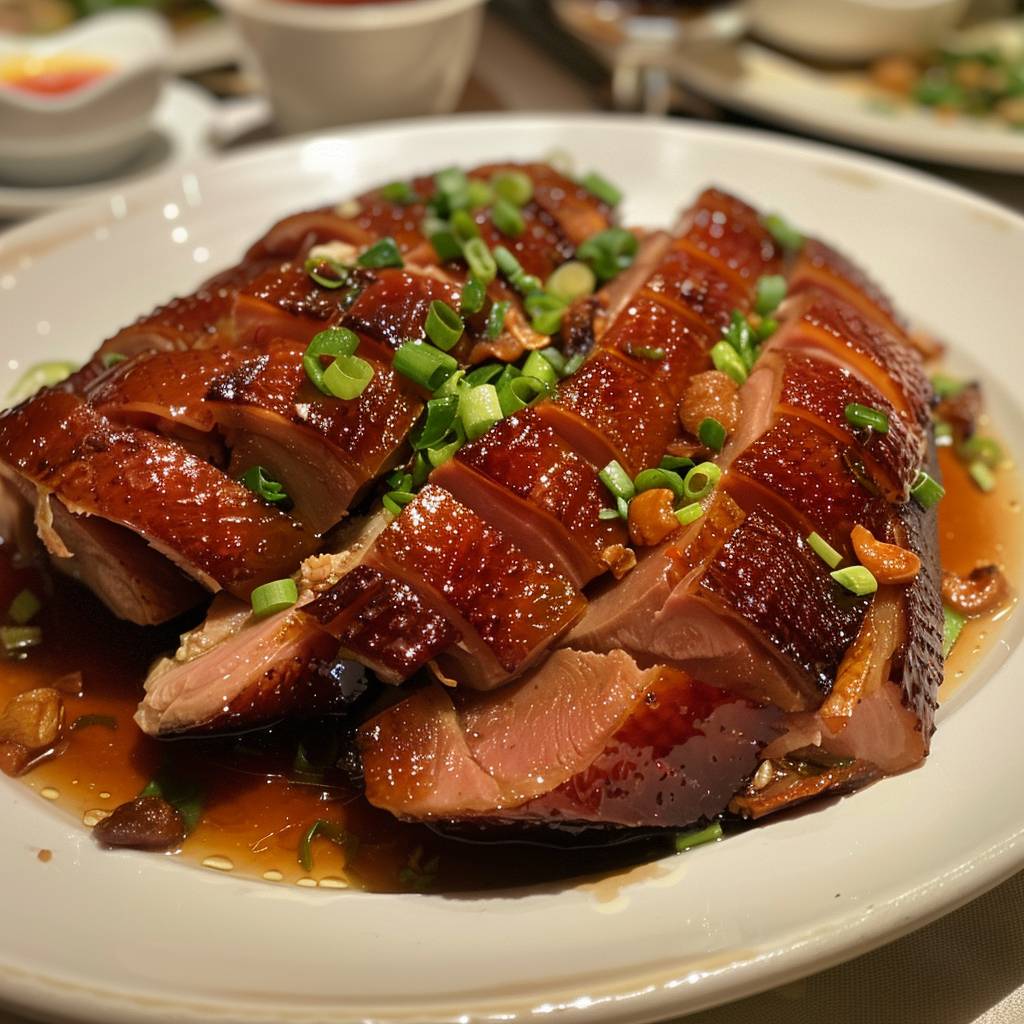 iPhone photo of roast duck with garlic sauce. Taken at a Chinese restaurant.