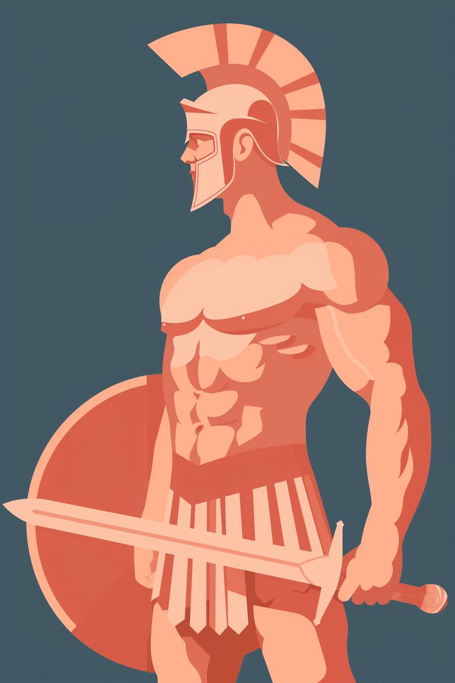 Warrior character in style of David Hockney, full body, flat color illustration