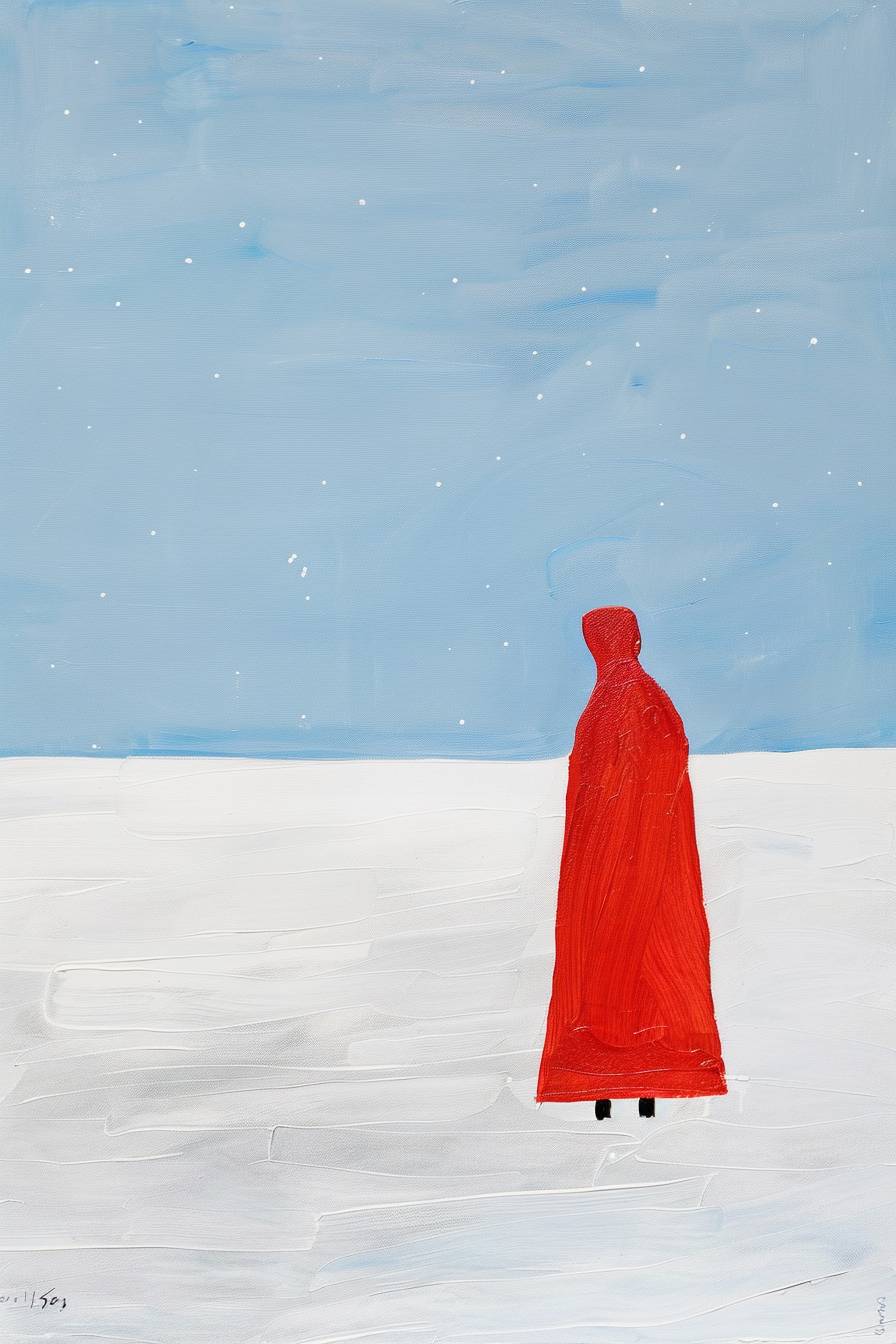 Very minimal art, woman in the snow, Roseanne Kenny, painted