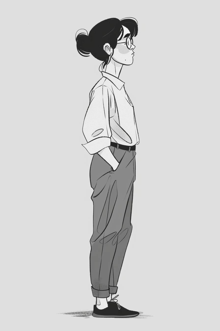 Character concept design in the style of Adrian Tomine, half body