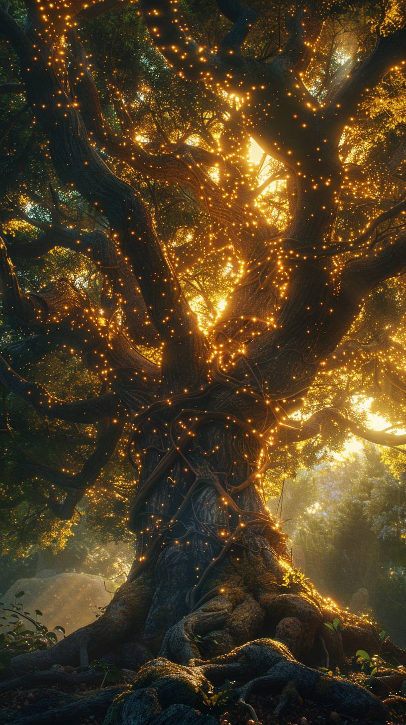 Tree of life, luminescence, vibrant, radiant lighting, cinematic lighting, ambient background, dramatic lighting, beautiful, ethereal, elegant, award winning, ultra realistic, high detail, ultra HD, high resolution, 1080p, 8k, HDR, DTM